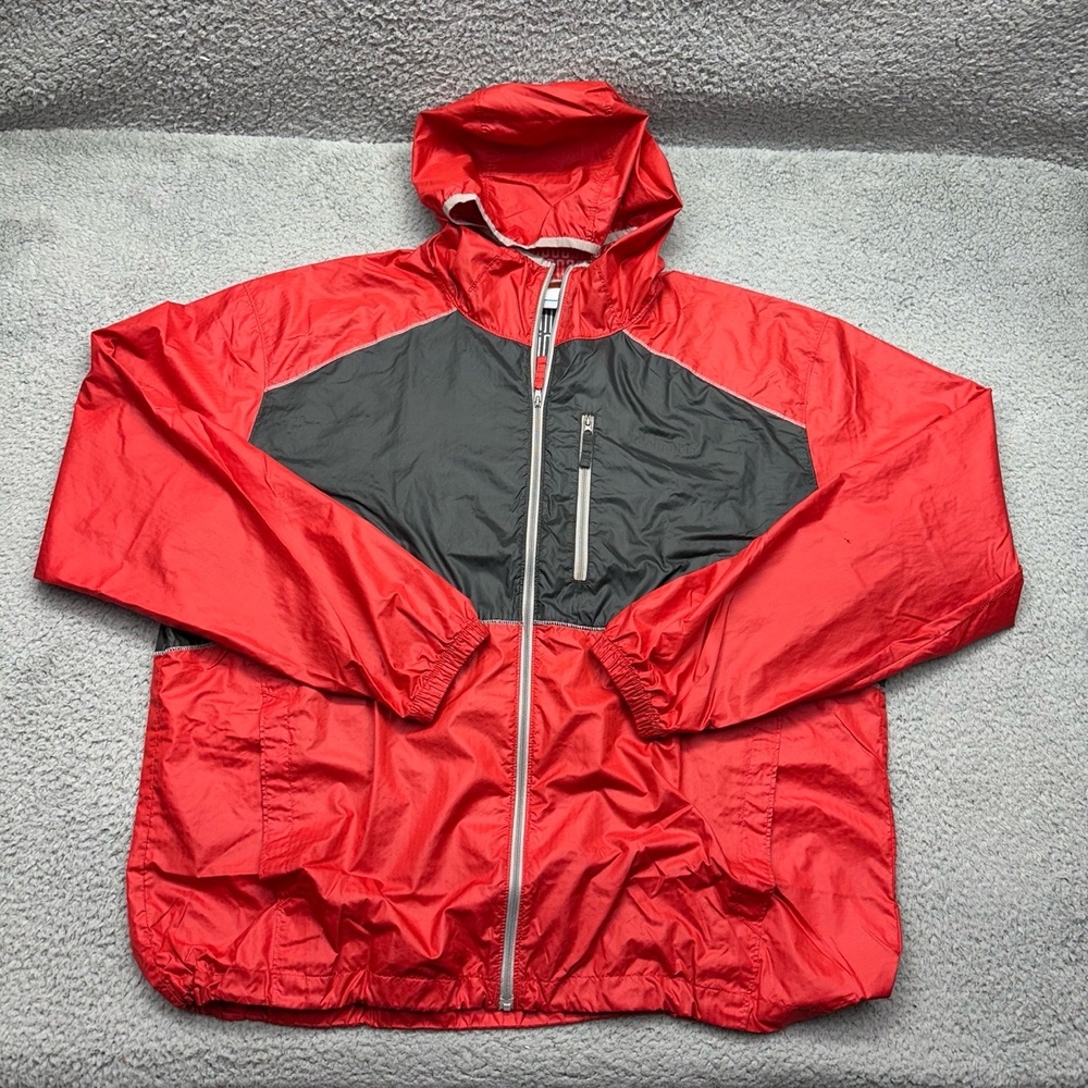 Columbia KM3008 Men’s XL Red/Black 100% Polyester Hooded Windbreaker Rain Jacket